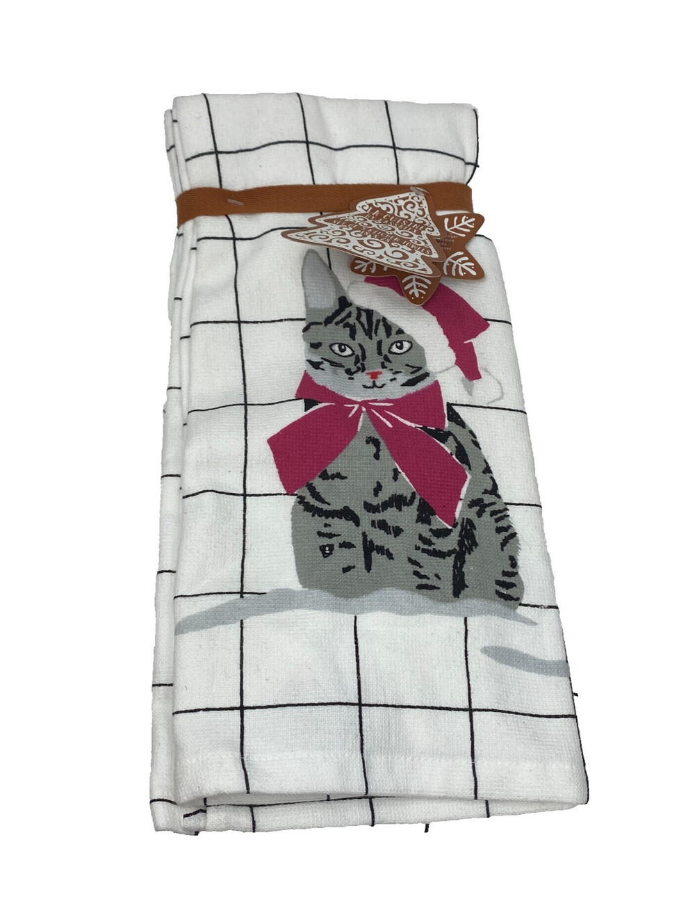 La Cuisine by Kassatex Christmas Cat Kitchen Towels Set 3 18x28 Cotton NWT